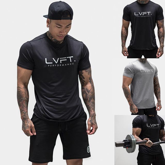 LIVE FIT ผู้ชาย ฝ้าย แขนสั้น เสื้อยืด กีฬา สันทนาการ แจ็คเก็ต