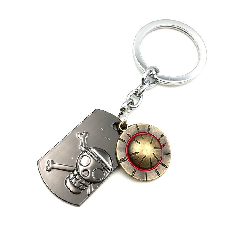 Hot Anime Series One Piece พวงกุญแจ Luffy หมวกฟาง Skull Key Chain กุญแจโลหะผสม