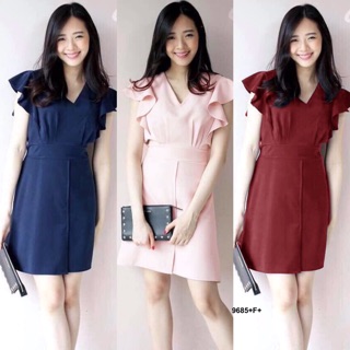 GN9685 Dress เดรสแขนกุดไหล่ระบาย