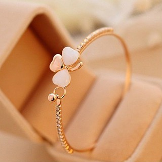 Lady Faux Opal Rhinestone Clover กำไลข้อมือดอกไม้กำไลข้อมือ Golden Plated