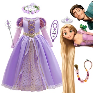 Rapunzel ชุดเดรสคอสเพลย์เจ้าหญิงดิสนีย์ 2-10T FM0748 สําหรับปาร์ตี้ฮาโลวีน วันเกิดเด็ก