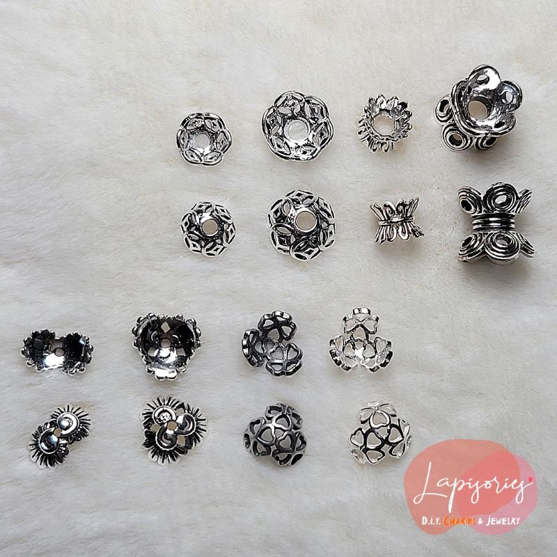 หมวกครอบหิน เงินแท้925 เหรียญ โครเวอร์ ตัวคั่นหิน ดอกไม้ DIY CHARM อุปกรณ์ตกแต่งกำไล ตกแต่งหิน อุปกรณ์ทำจิวเวลรี่