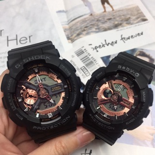 นาฬิกาข้อมือสายสีดำ หน้าปัดโรสโกล์ G-shock&amp;Baby-G.  กันน้ำได้