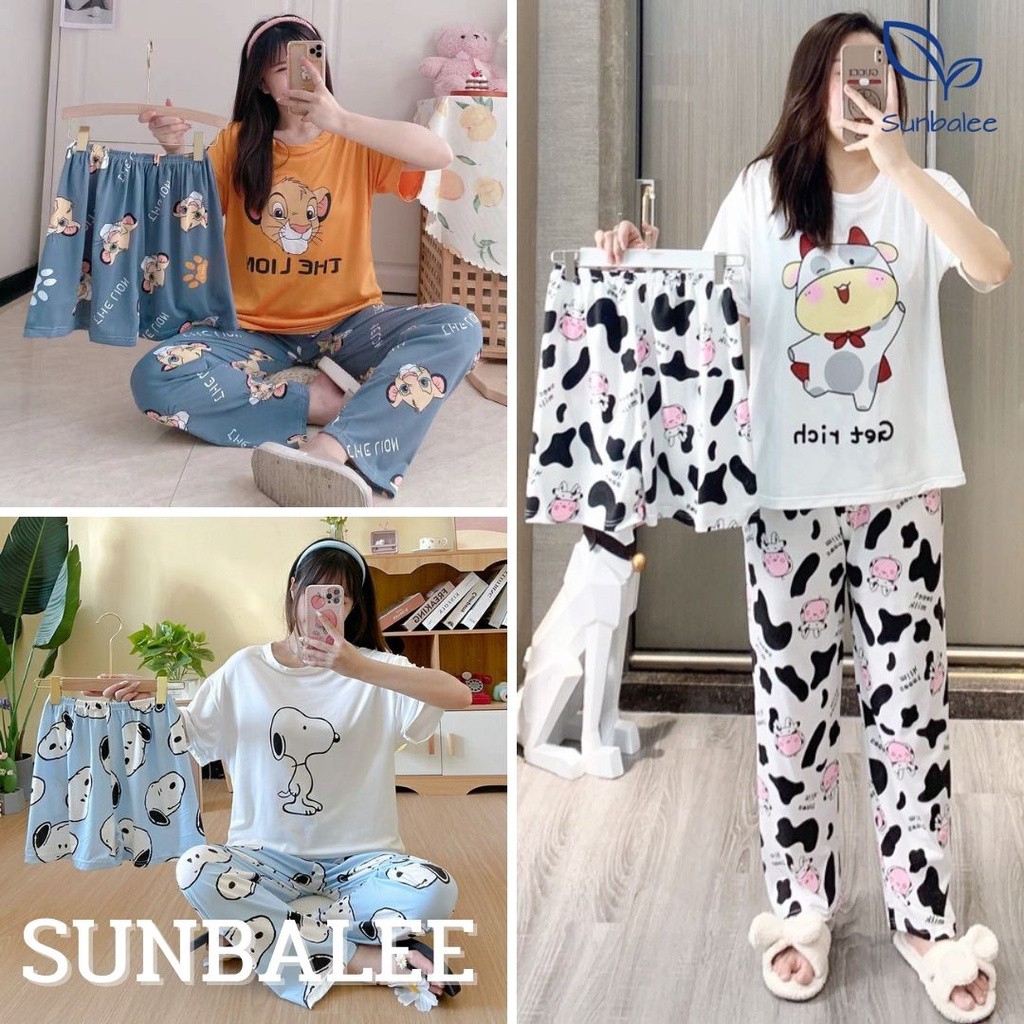 ชุดนอน ???? พร้อมส่งถูกที่สุด???? ชุดนอน ลายการ์ตูนน่ารัก ผ้าคอตตอน+เร ...