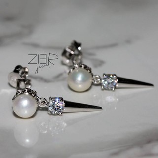 ต่างหูเงินแท้ 925 ประดับมุกแท้น้ำจืดCZ Earring Silver 925 With Cubic Zirconia-(E26180268)