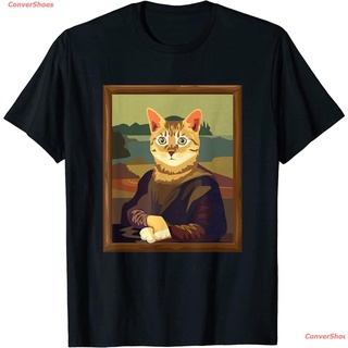 เสื้อยืดแขนสั้น Funny Meowna Mona Lisa Art Cat Parody T-Shirt Mens Womens T-shirts