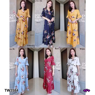 J3584 Maxi Dress แม็กซี่เดรสยาว แขนระบาย ลายดอก