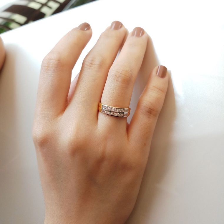 แหวนเพชร cz คัดเกรด แหวนเพชร❤️สองแถว❤️ แหวนทองชุบ ไม่ลอก ไม่ดำ ใส่อาบน้ำได้ พร้อมส่ง - รูปที่ 2