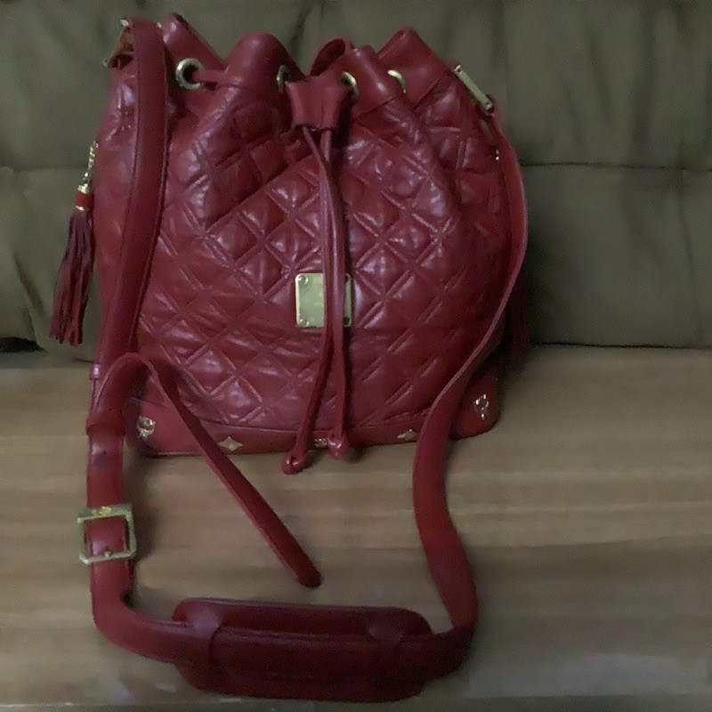 Vintage MCM genuine leather red hobo bucket shoulder…