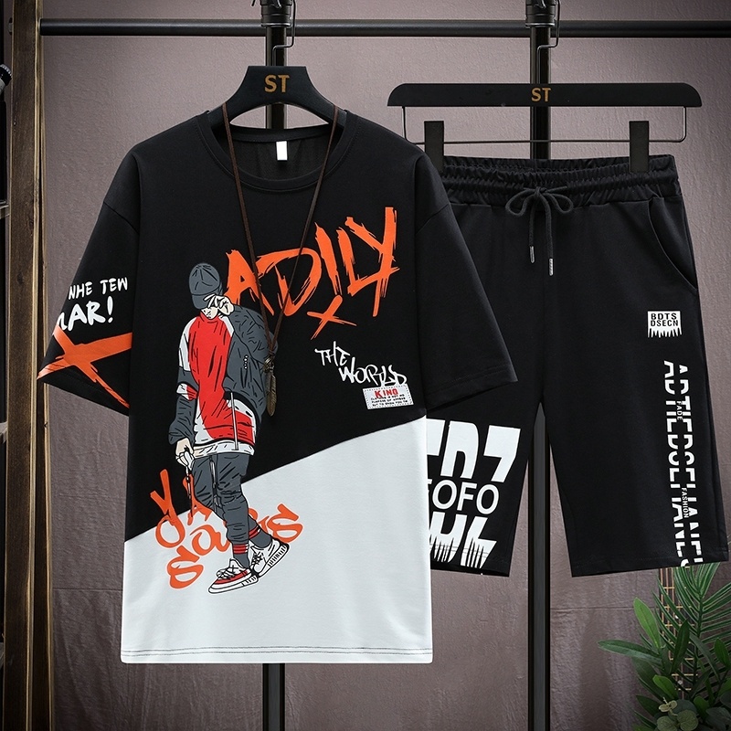 เสื้อยืดแขนสั้น และกางเกงขาสั้น ทรงหลวม พลัสไซซ์ แฟชั่นสําหรับผู้ชาย ไซซ์ M - 5XL 2022