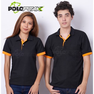 เสื้อโปโลสีดำ แขนจั๊มเต็มส้ม polopeak