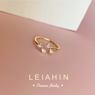 LEIAHIN แหวนทอง 18k ประดับโบว์ เพทาย รูปผีเสื้อ ปรับได้ เครื่องประดับแฟชั่น สไตล์มินิมอล สําหรับผู้หญิง