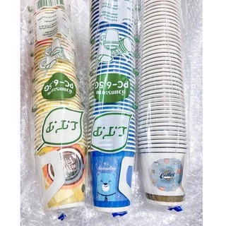 แก้วกระดาษเคลือบฟิล์ม ไม่บาง(6.5-22oz)ขาว,ลาย(50ใบ/แถว)