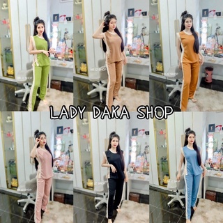 🧡LADY DAKA SHOP🧡 สาวอวบใส่ได้ Set2ชิ้น เซ็ทเสื้อโชว์แหวกข้าง กางเกงเอวยางยืดหลัง