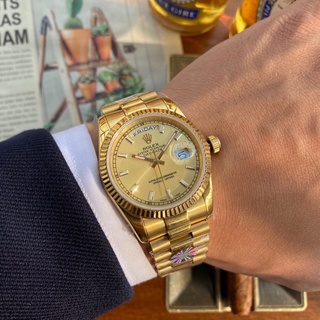 พรี​ ราคา10500 ROLEX DAY-DATE 36mm นาฬิกาผู้ชาย เงิน นาฬิกาข้อมือนาฬิกาผู้หญิง