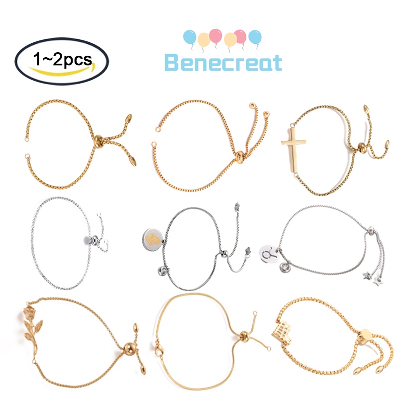 Benecreat สร้อยข้อมือสเตนเลส 304 ชุบไอออน (IP) ปรับได้ สีทอง สําหรับทําเครื่องประดับผู้หญิง 1 ชิ้น ถึง 3 ชิ้น