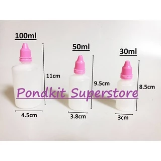 ขวดหยดพลาสติกเปล่าสีขุ่น set100ขวด 30ml/50ml/100ml พร้อมจุกและฝา