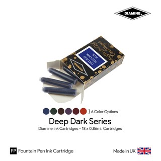 「Diamine × Cult Pens」Deep Dark Series Ink Cartridges - หมึกหลอด ชุดดีฟดาร์ก กล่องละ 18 หลอด (มีให้เลือก 6 สี)