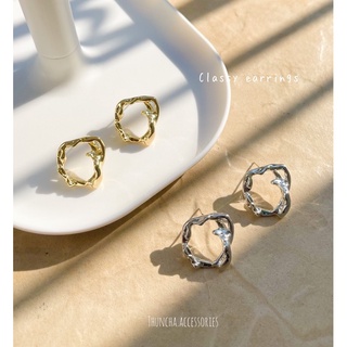 Classy earrings (gold/silver) ชุบทองคำขาว ก้านเงินแท้ 𝑺925