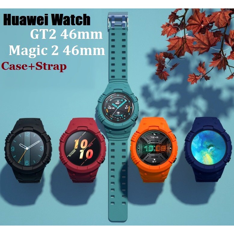 🔥New🔥 Huawei Watch GT2 46mm เคส + สายนาฬิกา / honor magic watch 2 case + strap Sports Rubber Soft Huawei GT 2 Protection Frame Shockproof Cover for เคส  Huawei Gt2 เคส Huawei watch GT 2 สายนาฬิกา honor watch magic 2 Case