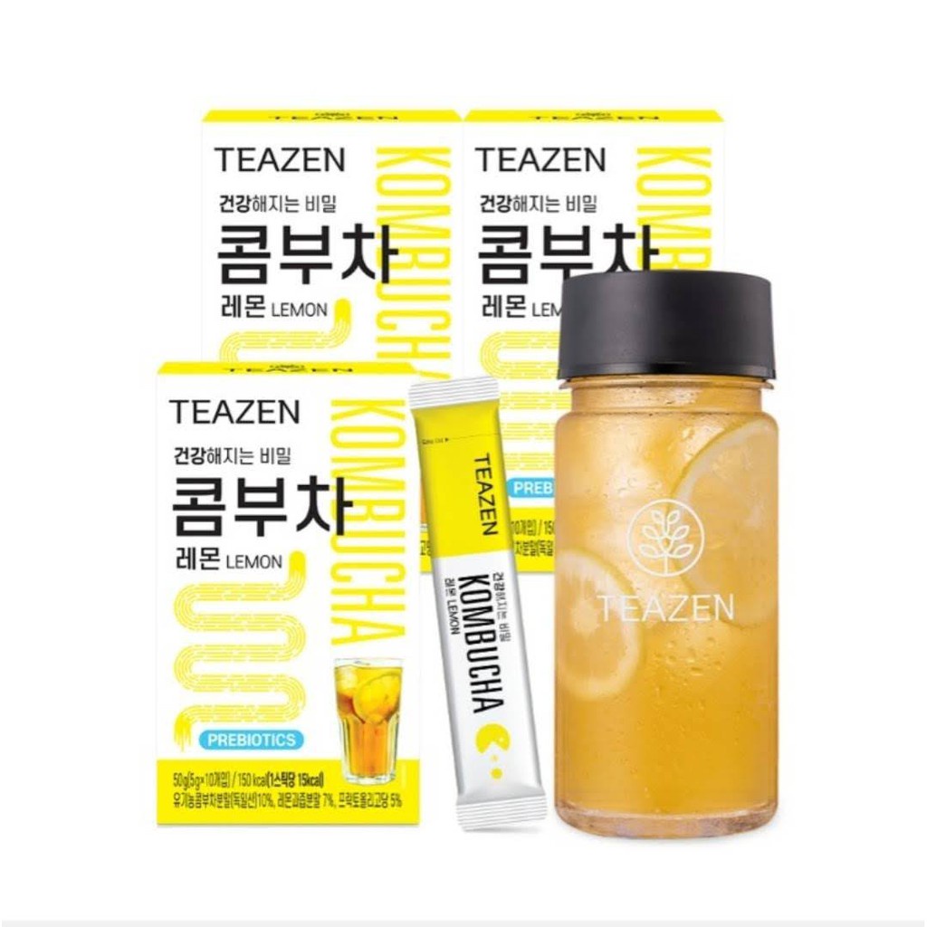 [พร้อมส่งจากไทย][จัดส่งเร็ว] แถมฟรีขวดน้ำ ใช้ได้ทั้งร้อนและเย็น TEAZEN KOMBUCHA  (30ซอง)รส lemon ชาหมักรูปแบบผง ของแท้จา