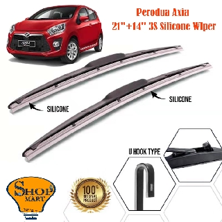 Perodua Axia ที่ปัดน้ําฝน 3 ส่วน Mugen ที่ปัดน้ําฝน ซิลิโคนนุ่ม ไฮบริด ที่ปัดน้ําฝน ไร้กระดูก ที่ปัดน้ําฝนกระจกรถยนต์ 21 นิ้ว + 14 นิ้ว