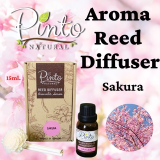 มาใหม่ PINTONATURAL ก้านไม้หอมปรับอากาศ กลิ่นซากุระ 15ml. ไซส์มินิ Aroma Reed Diffuser​ Sakura