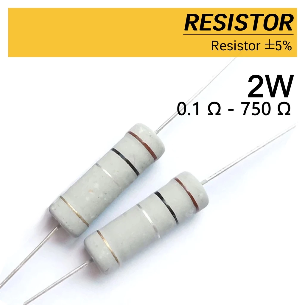 (2ตัว) ตัวต้านทาน 2W ±5% 0.1 Ω-750 Ω , Fusible Resistor, Metal Oxide Film Fixed Resister ตัวต้านทาน ทนความร้อน R