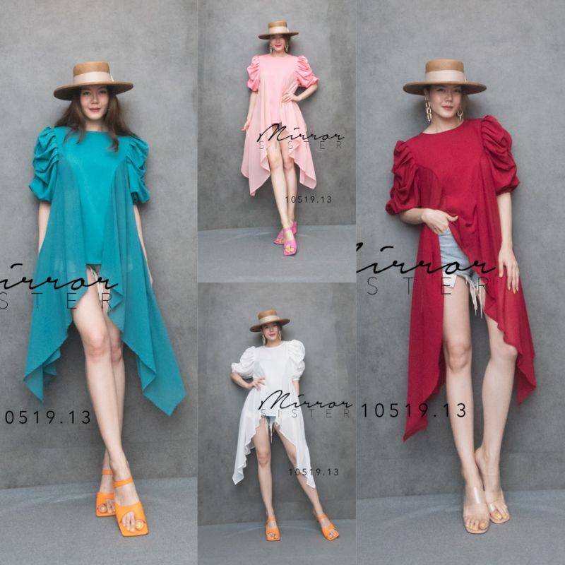 ️Mirrorsister #10519.13 เสื้อทรงสวยเริ่ด เสื้อแขนพอง ตัวยาว แขนตุ๊กตา ออกงาน ชุดไปเที่ยว