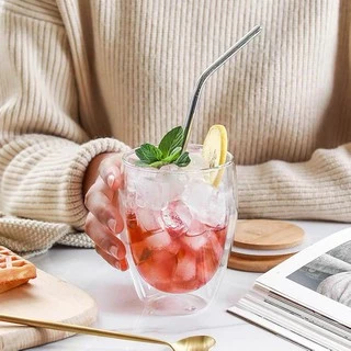 แก้วใสสองชั้น สำหรับใส่เครื่องดื่ม น้ำสมุนไพร น้ำผลไม้ กาแฟ Double Wall Glass ใส่ได้ทั้งร้อนเย็น