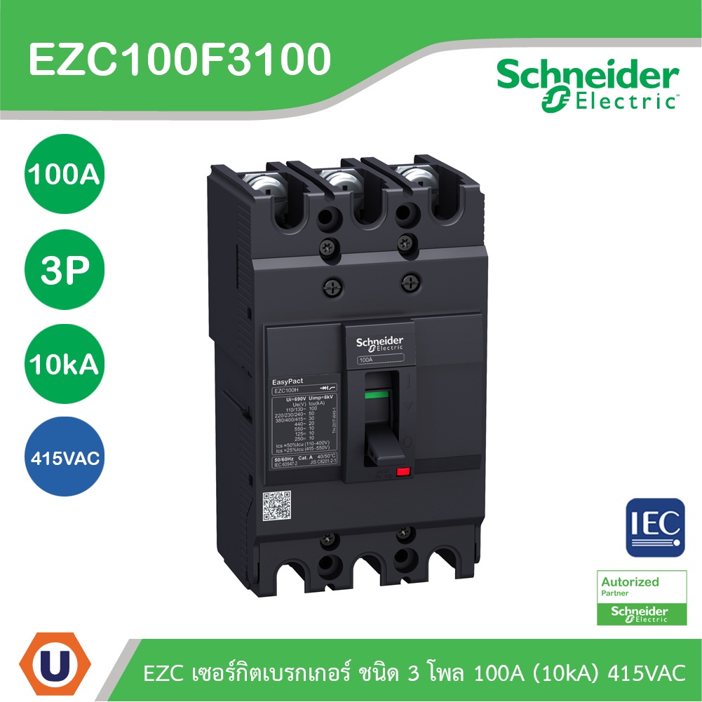 Schneider Circuit Breaker EasyPact EZC100F - TMD - 100 A - 3 poles 3d รหัส EZC100F3100T  สั่งซื้อที่