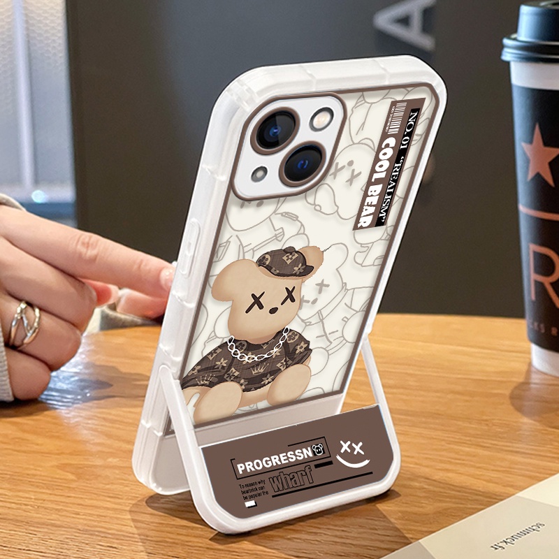 ใหม่ เคสโทรศัพท์มือถือแบบใส กันกระแทก ลายหมี Violent พร้อมที่ตั้งวาง สําหรับ IPhone 12 X XS XR 11 13 Pro Max 6 6S 7 8 Plus SE 2020