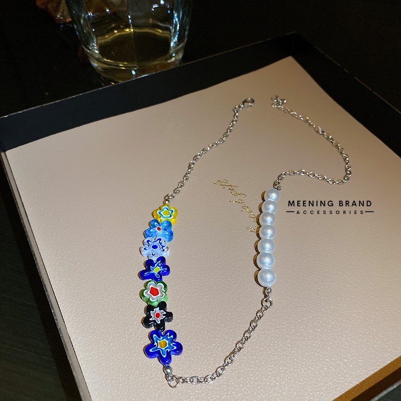 สร้อยคอ HANDMADE ACRYLIC FLOWER WITH PEARL :  NECKLACE (10-0002)