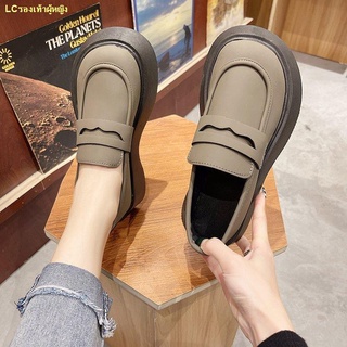 Spot # 🔥Loafers รองเท้าแตะผู้หญิงแบบสวม 2022 ใหม่รองเท้าหนังขนาดเล็กหนาพื้นรองเท้า jk ฟองน้ำเค้ก