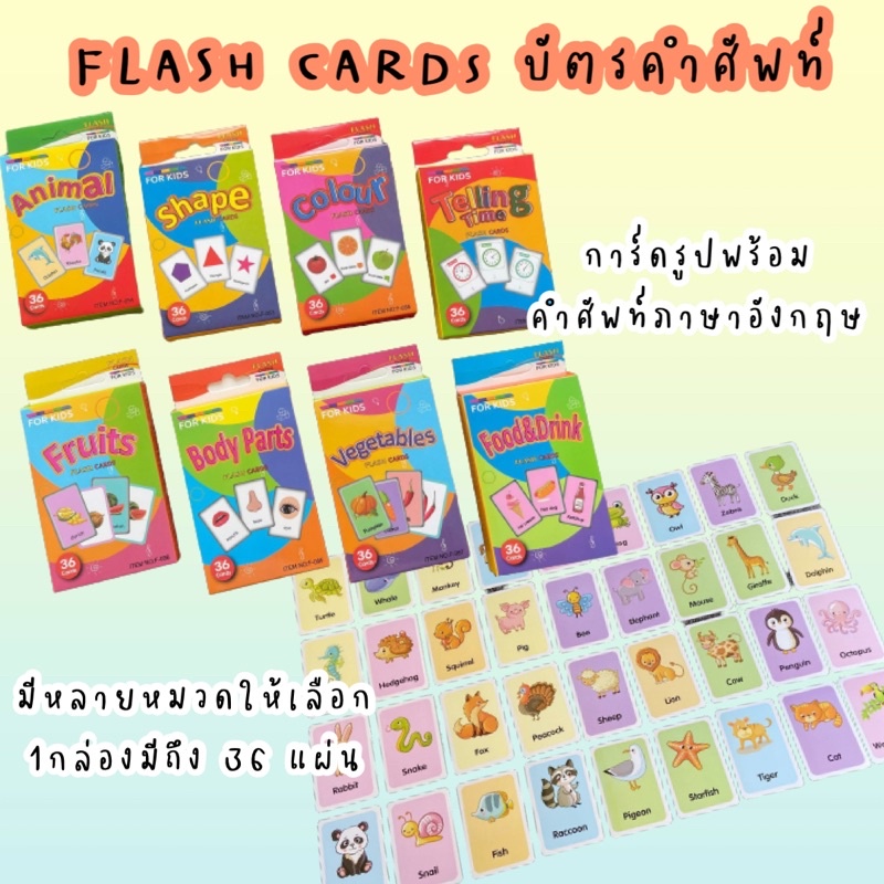💥พร้อมส่งในไทย บัตรคำศัพท์ Flash cards 36แผ่น สอนภาษาอังกฤษ สื่อการสอน สื่อเสริมทักษะเด็ก ท่องศัพท์ บัตรคำ บัตรรูปภาพ