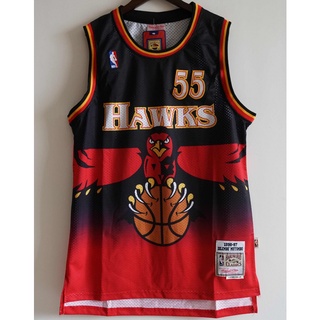 ใหม่ NBA Atlanta Hawks สําหรับผู้ชาย #เสื้อกีฬาบาสเก็ตบอล ปักลายนกอินทรีย์ Dikembe Mutombo 55 สีแดง