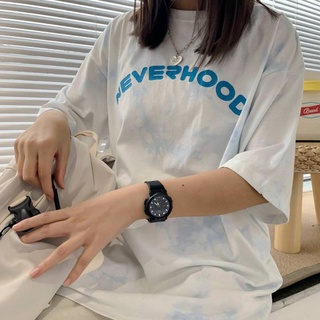 🌈 เสื้อยืดคอกลมแขนสั้น 🌈Oversize ลายมัดย้อมสกรีนNeverhood ผ้านิ่มเด้งใส่สบาย 🌈 #C004