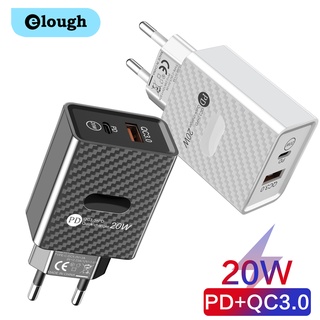 Elough อะแดปเตอร์ชาร์จโทรศัพท์มือถือ USB 20W PD Type C QC3.0 แบบติดผนัง ชาร์จเร็ว