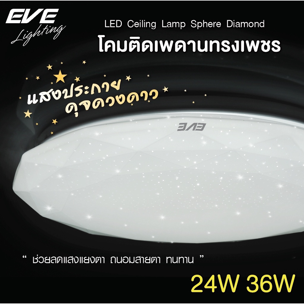 EVE โคมไฟติดเพดาน LED รุ่น Sphere Diamond สเฟียร์ ทรงเพชร ขนาด 24W และ 36W แสงขาว