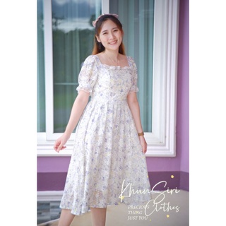 Floral Princess Dress SM เดรสเจ้าหญิง เดรสยาวแขนตุ๊กตา ลายดอกไม้ งานปักทั้งชุด มีฟองน้ำช่วงอก สีขาว ออกงาน งานแต่ง ทำบุญ