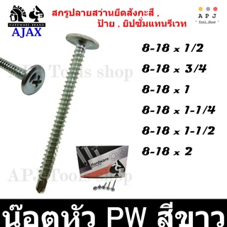 สกรูปลายสว่าน ACE หัวร่ม PW สีขาว ยึดสังกะสี ป้าย ยิปซัม 100ตัว