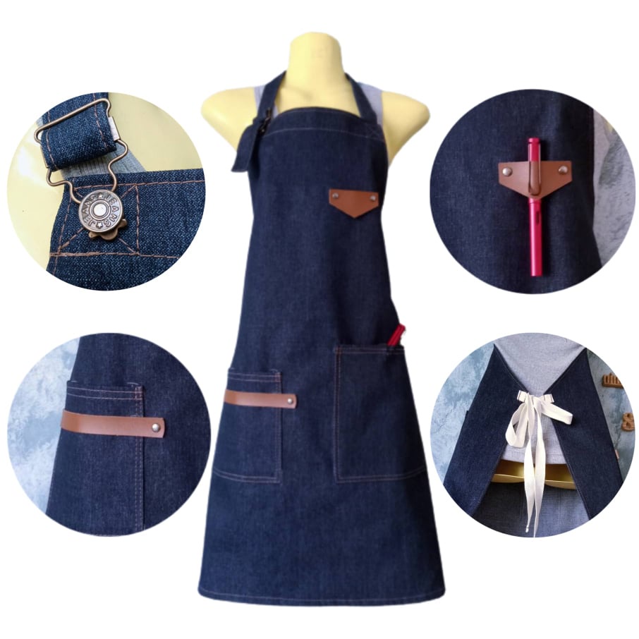 denim apron รุ่น we home ผ้ากันเปื้อนยีนส์