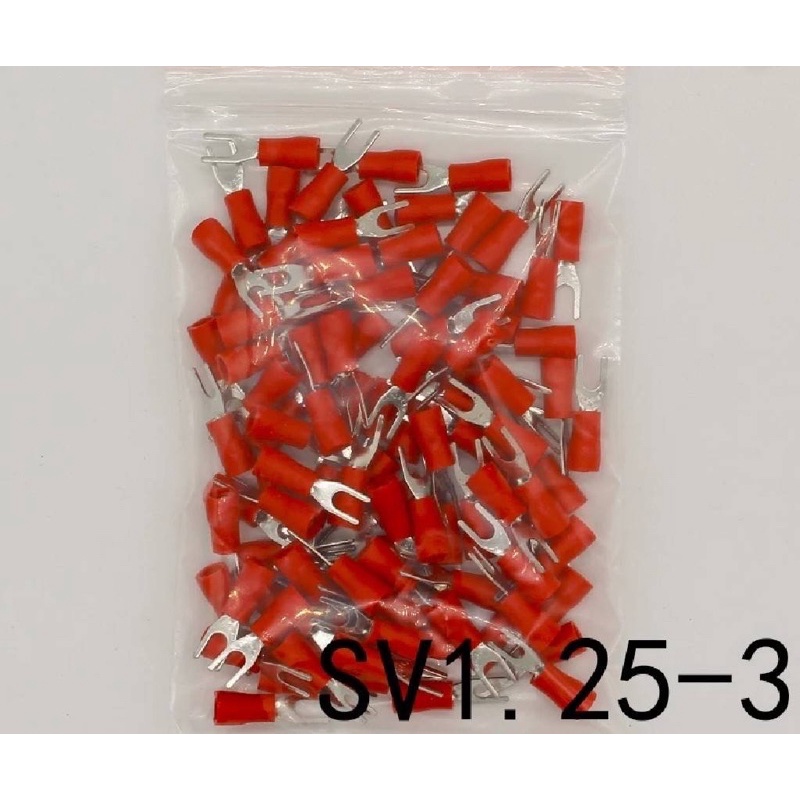 แพ็ค100ตัว SV1.25-3 สีแดง Furcate Terminal สายเชื่อมต่อสายเคเบิลฉนวนสายไฟไฟฟ้า Lug crimp terminal 10