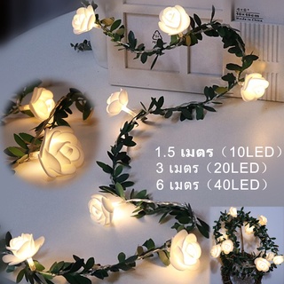 💕COD💕พร้อมส่ง✅10/20/40LED ไฟตกแต่ง สายไฟ LED กุหลาบจำลอง  ไฟตกแต่งห้อง โคมไฟ LED ตกแต่งคริสต์มาส