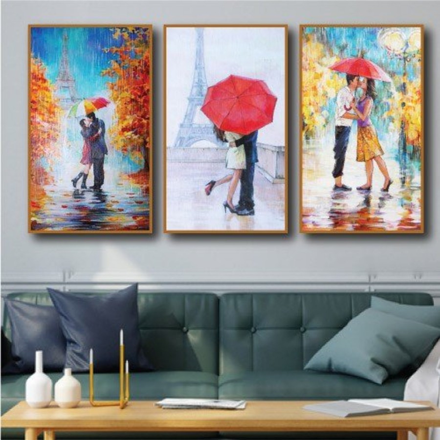 Art Painting - Abstract Art Painting Kiss in the Rain (ชุด 3 แผง)