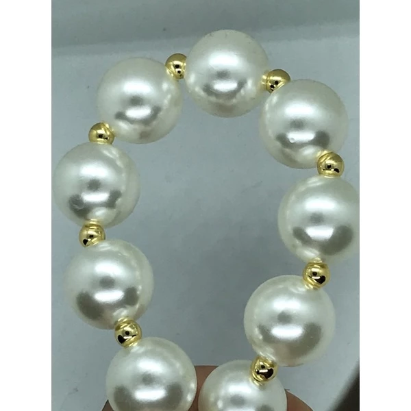 สายกระเป๋าไข่มุก 20 มิล คั่นลูกปัดโลหะสีทอง 18K