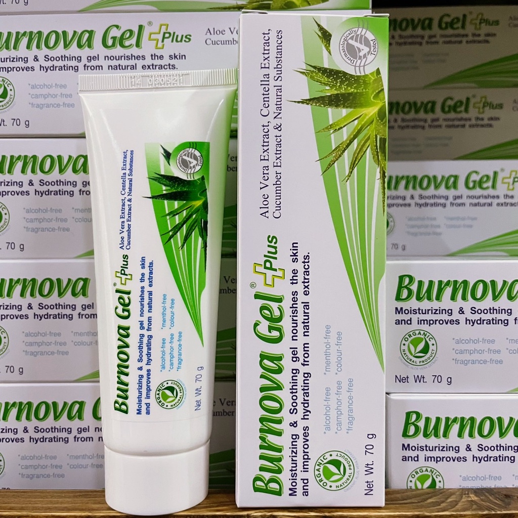 Burnova Gel Plus 25 70g เจลใสว่านหางจระเข้ ใบบัวบก แตงกวา สำหรับผิวตาก ...