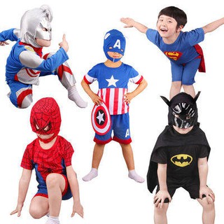 สไปเดอร์แมน~เสื้อผ้าเด็ก~ เด็ก Spiderman Bat นักรบ Ottman สูทชุดเด็กแขนสั้นสั้นอเมริกันกัปตันสีเขียวยักษ์เครื่องแต่งกาย