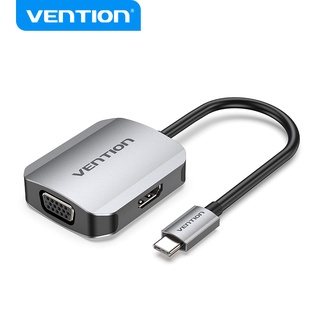 Vention ตัวแปลง USB C เป็น HDMI VGA 2 in 1 4K 1080P เชื่อมต่อโทรศัพท์ กับโปรเจคเตอร์ TV มอนิเตอร์ 34AWG 26AWG TFI TDE TDF