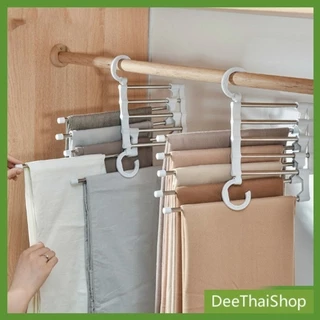 DeeThai สแตนเลส ที่แขวนกางเกง ที่เก็บของในตู้เสื้อผ้า จัดตู้เสื้อผ้า Foldable stretch pants rack